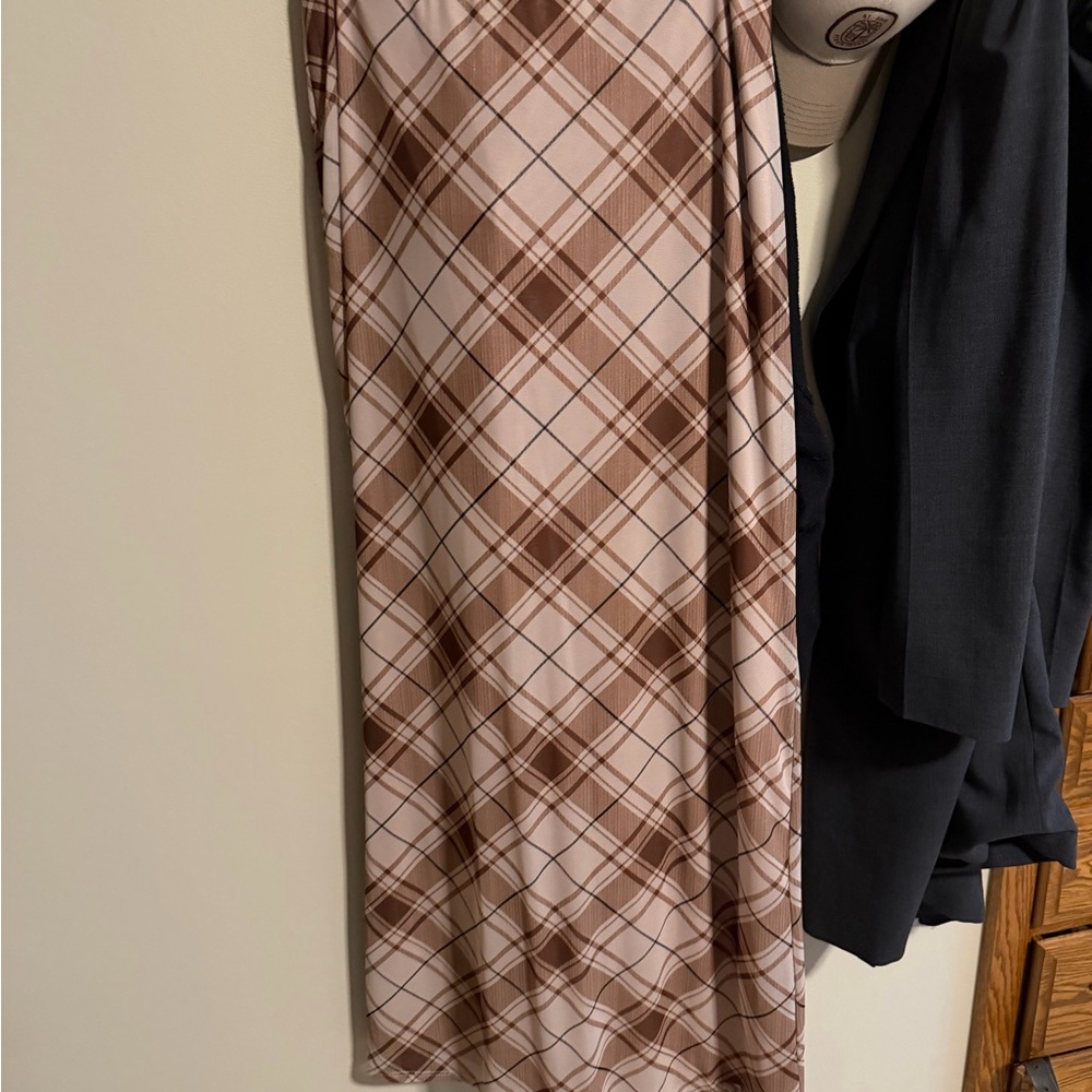 12th Tribe Brown Plaid Skirt - Picture 2 of 3